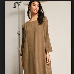 Olive Linen-blend Shift Dress
